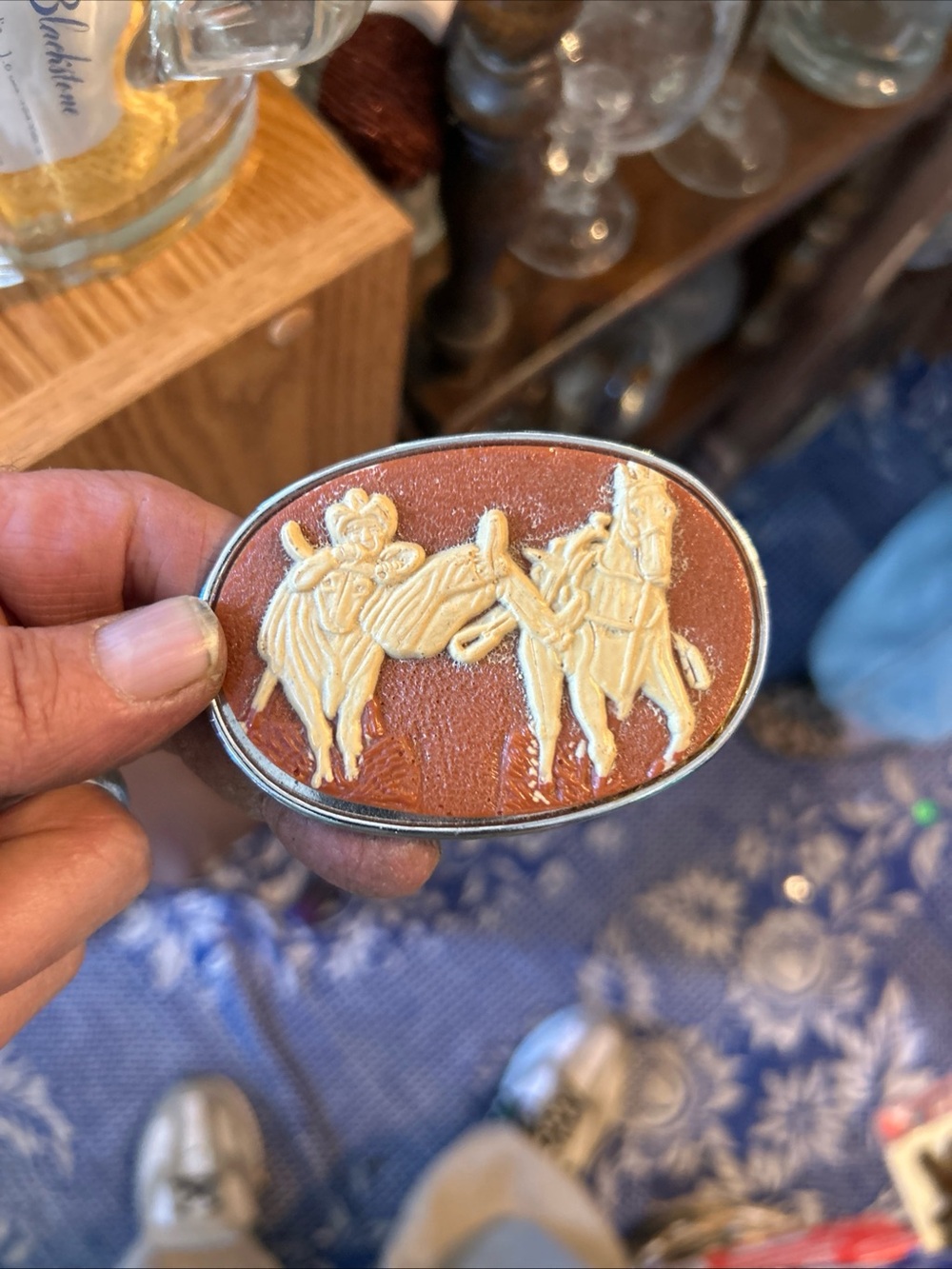 Vintage Brown and Cream Western Cowboy Belt Buckle
